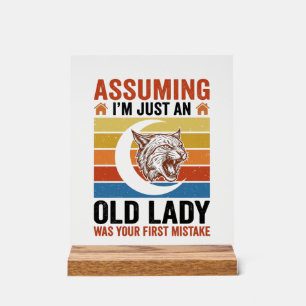 Oude Dame Wildcat Vintage Grappig Shirt Ontwerp_1 Acryl Bord