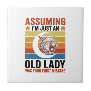 Oude Dame Wildcat Vintage Grappig Shirt Ontwerp_1 Tegeltje
