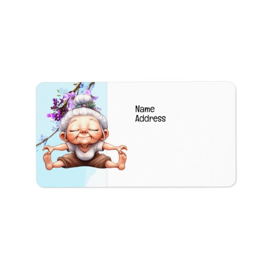 Oude Dame Yoga met Jaranranda Achtergrond Etiket (Voorkant)