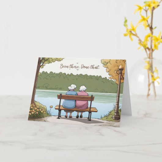 Oude dames zitten op Park Bench Kaart (Gele Bloem)