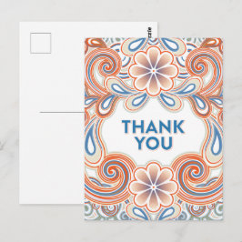 Oude dank je postkaart met oranje bloemen