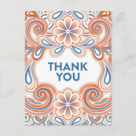 Oude dank je postkaart met oranje bloemen