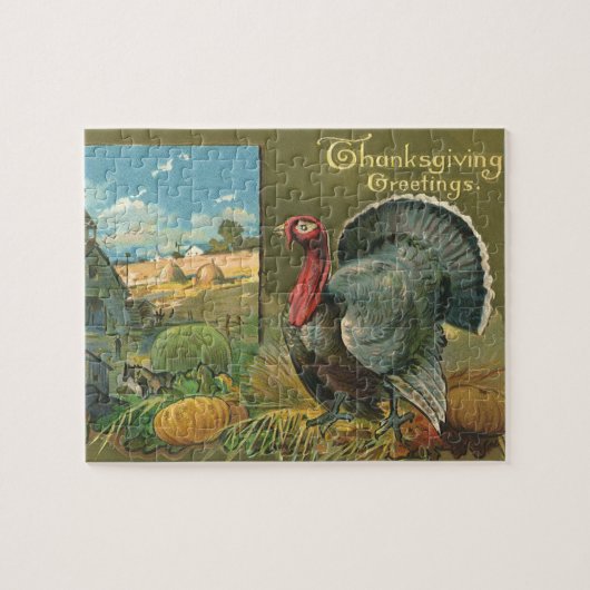 Oude Dankdag, kalkoen op de boerderij Legpuzzel (Horizontaal)