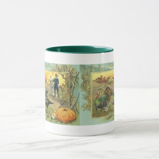 Oude Dankdag met kalkoenen en pelgrims Mok (Midden)