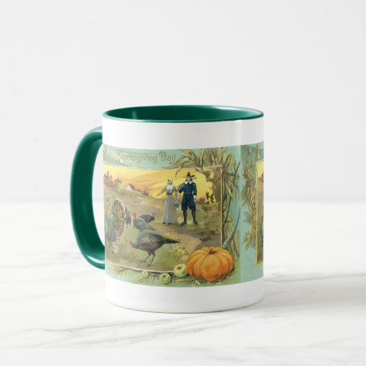 Oude Dankdag met kalkoenen en pelgrims Mok (Voorkant links)