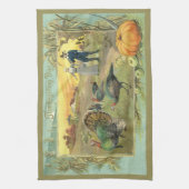 Oude Dankdag met kalkoenen en pelgrims Theedoek (Verticaal)