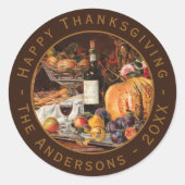 Oude Dankdag Pompoen Herfst Fruit Wijn Ronde Sticker (Voorkant)
