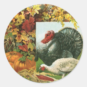 Oude Dankdag, wilde kalkoenen herfstkleuren Ronde Sticker