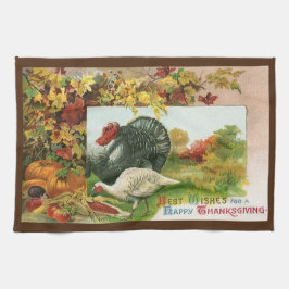 Oude Dankdag, wilde kalkoenen herfstkleuren Theedoek