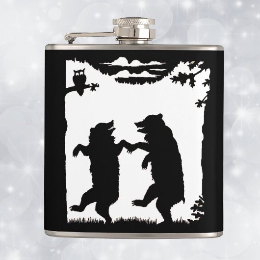 Oude dansende beren Zwarte silhouet Bomen Uil Heupfles