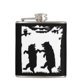 Oude dansende beren Zwarte silhouet Bomen Uil Heupfles (Voorkant)