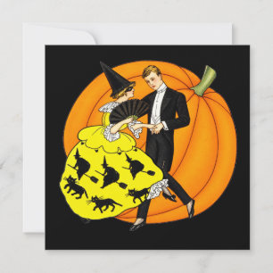 Oude dansende Halloween-koppel pompoen Kaart