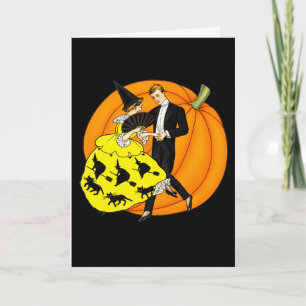 Oude dansende Halloween-koppel pompoen Kaart
