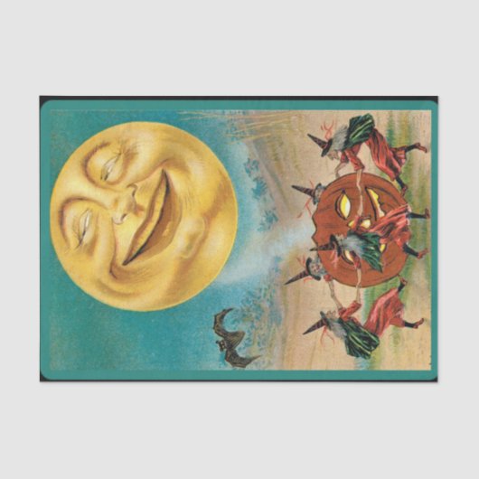 Oude dansende heksen Volle Maan Jack O Lantern Tissuepapier (Voorkant)