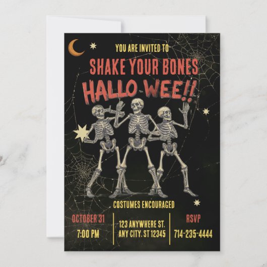 Oude Dansende Skelet Halloween Kaart (Voorkant)