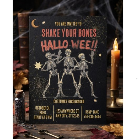 Oude Dansende Skelet Halloween Kaart