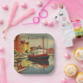 Oude Deense Reisposter Scandinavische Feest Papieren Bordje (Feest)