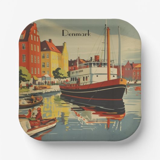 Oude Deense Reisposter Scandinavische Feest Papieren Bordje (Voorkant)