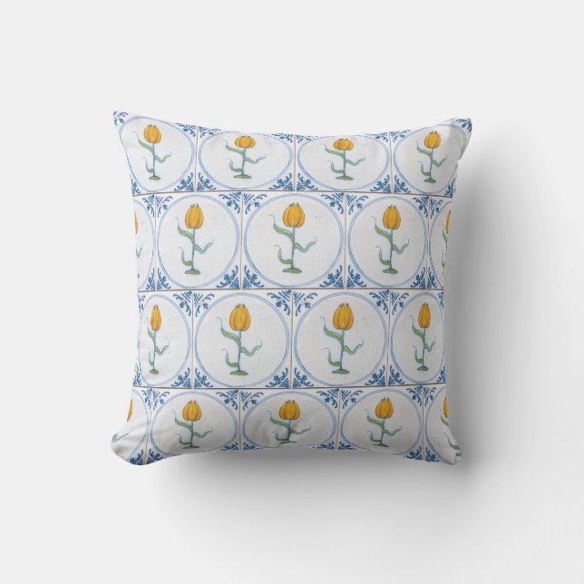 Oude Delft Tulp Neptegel Patroon Kussen (Voorkant)