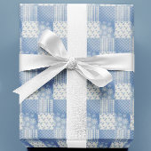 Oude Denim Blauwe Crème Witte Patchwork Cadeaupapier