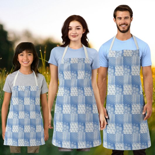 Oude Denim Blauwe Crème Witte Patchwork  Schort