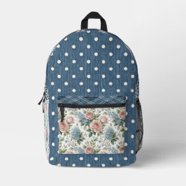 Oude Denim-Print Plaid Bloemstukwerk Bedrukte Rugzak