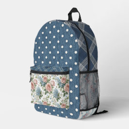 Oude Denim-Print Plaid Bloemstukwerk Bedrukte Rugzak