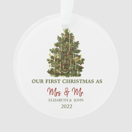 Oude dennenboom Ons eerste kerstfeest Ornament (voorkant)