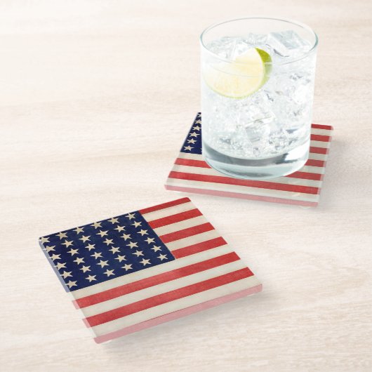 Oude Dertigzestigstervlag Amerikaanse vlag Glazen Onderzetter (Schuin)