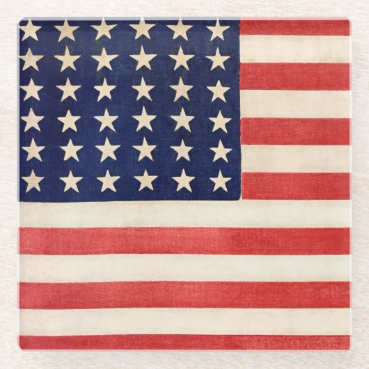 Oude Dertigzestigstervlag Amerikaanse vlag Glazen Onderzetter (Voorkant)