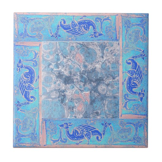 Oude Design in hemelsblauw derde van vier Tegeltje (Voorkant)