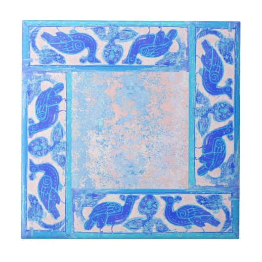 Oude Design in hemelsblauw Eerste van vier Tegeltje (Voorkant)