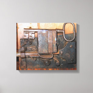 Oude Deurslot en Key Wrapped Canvas Afdruk