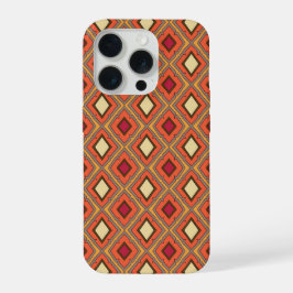 Oude diamantpatroon oranje rood geel  iPhone 15 pro case