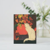 Oude dieren, elegante witte kat, herfstbloemen (Staand voorkant)