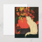 Oude dieren, elegante witte kat, herfstbloemen (Voorkant / Achterkant)