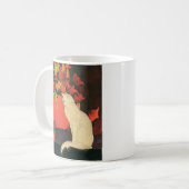 Oude dieren, elegante witte kat, herfstbloemen koffiemok (Voorkant links)