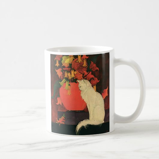 Oude dieren, elegante witte kat, herfstbloemen koffiemok (Rechts)