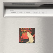 Oude dieren, elegante witte kat, herfstbloemen magneet (Insitu (Vaatwasser))