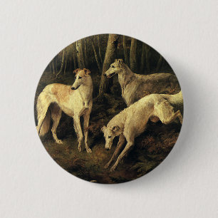 Oude dieren, jachthonden in het bos ronde button 5,7 cm