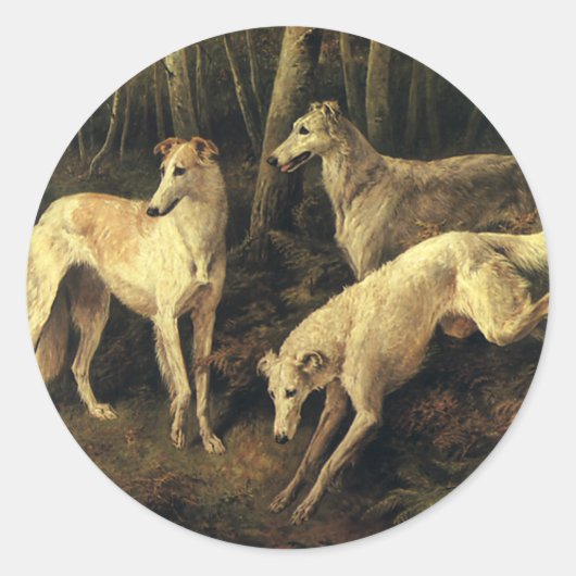 Oude dieren, jachthonden in het bos ronde sticker (Voorkant)