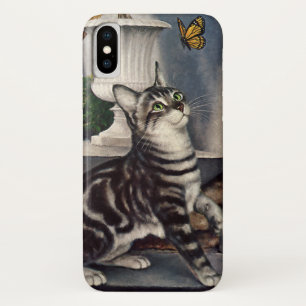 Oude dieren, knuffelbare catachtige kat en vlinder iPhone x hoesje