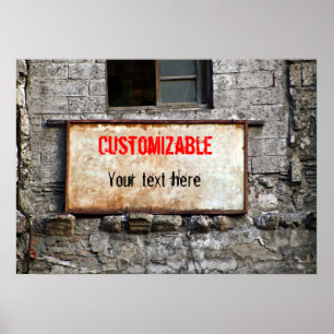 Oude Dirty Sign on Abandoned Building  Poster
