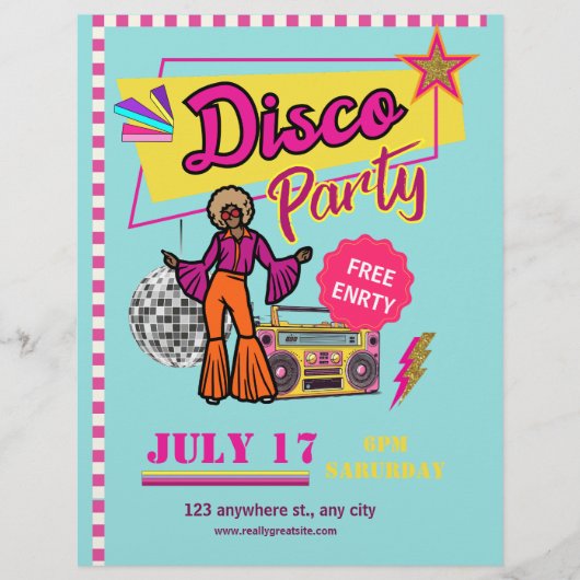 Oude Disco Party Flyer 80s retro Verjaardagsfeestj (Voorkant)