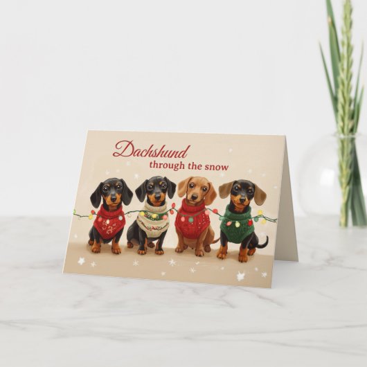 Oude Doel Dachshund Prettig Kerstfeest Feestdagen Kaart (Voorkant)