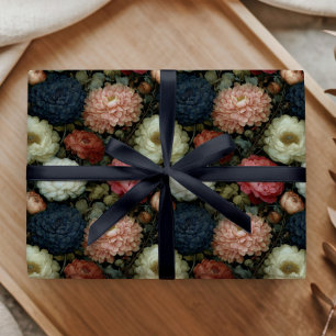 Oude donkere bloemige pioen dahlia roze patroon cadeaupapier