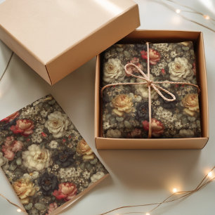 Oude donkere bloemige pioen- en roosdecoupage tissuepapier