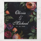 Oude donkere bloemrijke boho rozen wijn etiket (Enkel label)