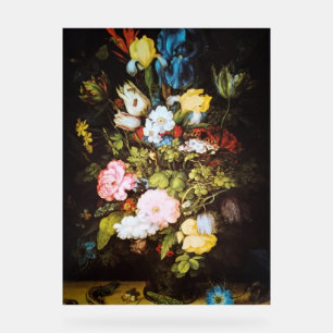 Oude donkere bloemstilleven met vlinders en acryl bord