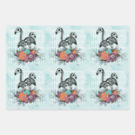Oude donkere gotische flamingo skelet Halloween Inpakpapier Vel